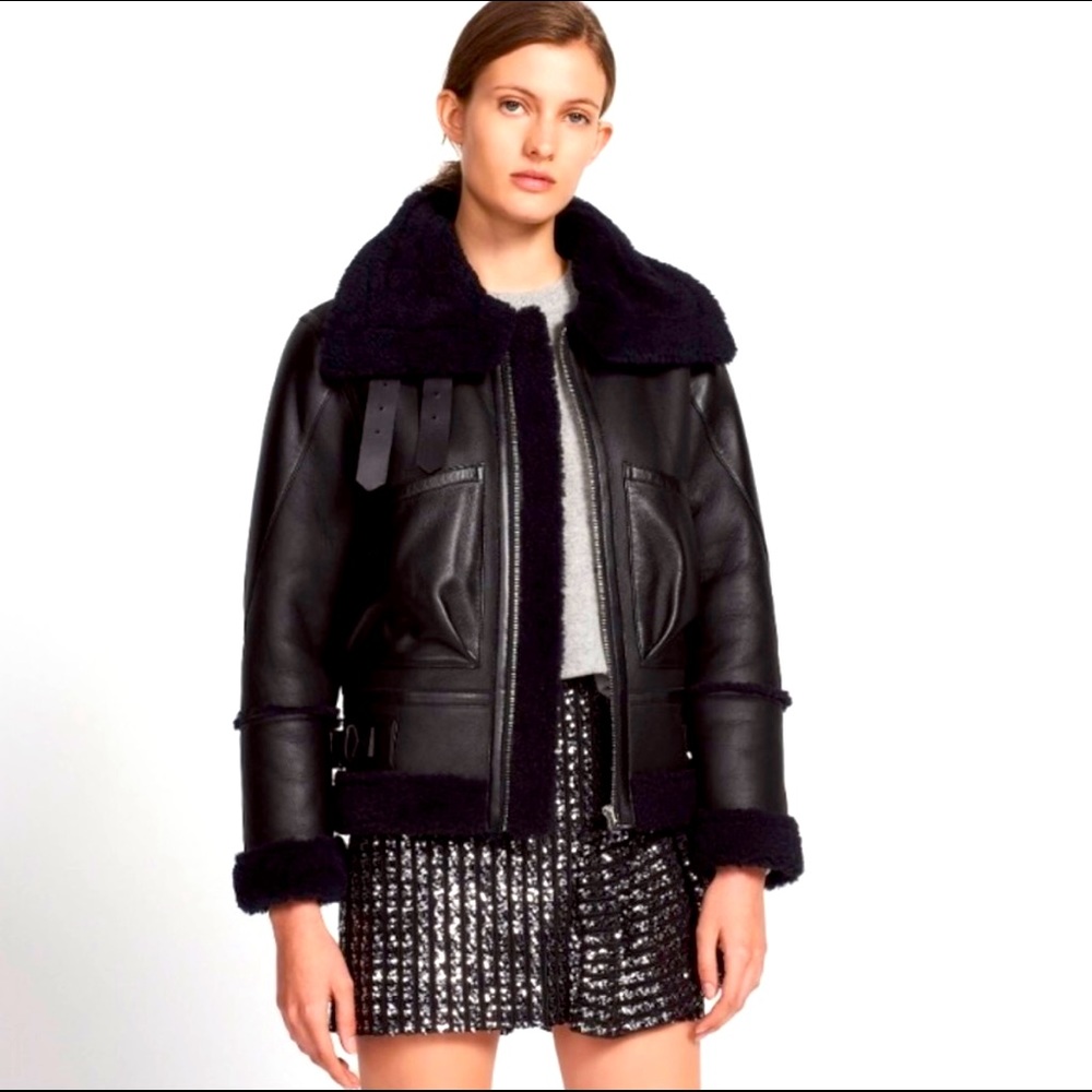 Sandro Amber Shearling and leather coat